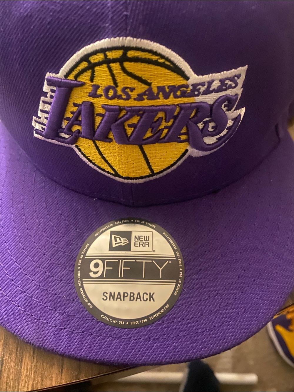 New Era Los Angeles Lakers Purple and Yellow 9FIFTY Snapback Hat worn 1 time
